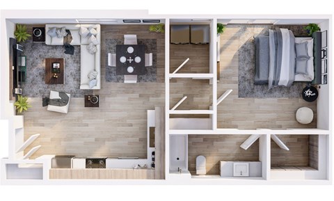 Floor plan for 1 bed, 1 bath, 813 sqft